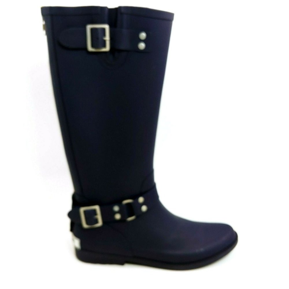 Lands End Womens 475387 Rain Boots Blue Mid Calf 9